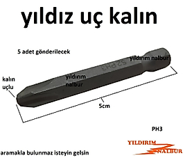 5 ADET BİTS YILDIZ UÇ 5CM PH3 KALIN UÇLU MODEL TORNAVİDA UCU