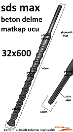SDSMAX HİLTİ UCU 32X600 BETON DELME BÜYÜK BOY 32 ÇAPINDA KALIN BORU GEÇİRME DELİK AÇMA