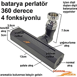 EVYE BATARYA UCU FİLTRELİ 360 DERECE 4 FONKSİYON PERLATÖR UZATMA BATARYA BORUSU UCU