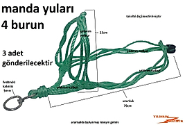 3 ADET MANDA YULARI 70CM 4 BURUN MANDA FIRDÖNDÜLÜ DANA TASMASI ÖRGÜ YULAR