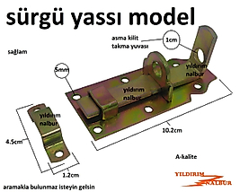 METAL SÜRGÜ YASSI BÜYÜK TİP KUVETLİ SAĞLAM EMNİYET SÜRGÜSÜ KİLİT TAKILABİLİR