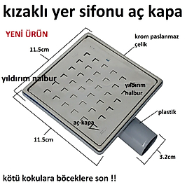 YERSİFONU AÇ KAPA YANDAN KIZAKLI YER SİFONU GİDERİ KROM PASLANMAZ 32 KAPAKLI