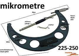 MİKROMETRE 225-250 HASSAS ÖLÇÜM KALİTE GENİŞ ÖLÇÜMLER İÇİN BÜYÜK TİP