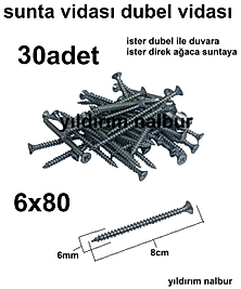 SUNTA VİDASI 6X80 30 ADET AHŞAP VİDASI TAHTA KALİTE 8CM