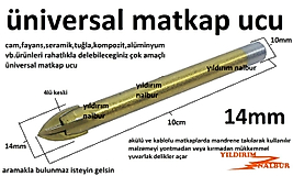 MATKAP UCU ÜNİVERSAL CAM AYNA DELME UCU 14MM DUBLE BÜYÜK BOY SAĞLAM KALİTE