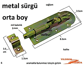 METAL SÜRGÜ ORTA BOY BOY KARŞILIKLI EMNİYET SÜRGÜSÜ KAPI PENCERE SÜRGÜ