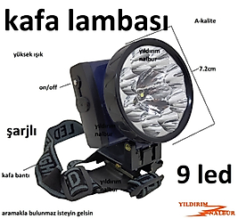 KAFA FENERİ 9 LED 7.2CM LAMBA KAFA LAMBASI GECE LAMBASI ŞARJLI ÇOKLU IŞIK BÜYÜK KAFA