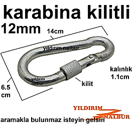 KARABİNA METAL 12MM KİLİTLİ SALINCAK KANCASI ÇANTA TOKASI DUBLE BOY