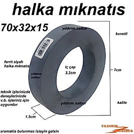 MIKNATIS HALKA SİYAH 70x32x15 YUVARLAK MIKLATIS DENEY 80 LİK İNCE FERRİT