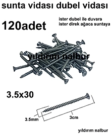 SUNTA VİDASI 3,5X30 120 ADET AHŞAP VİADASI KISA YILDIZ BURGULU