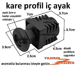 PROFİL AYAĞI İÇ TAPA 40X40 AYARLI AYAK PLASTİK İÇE GEÇMELİ SİYAH