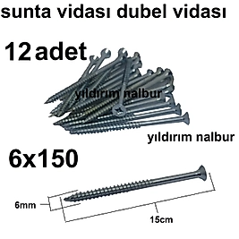 SUNTA VİDASI 6X150 12 ADET AHŞAP VİDASI TAHTA KALİTE UZUN BOY