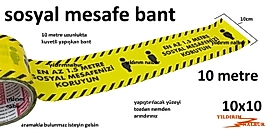 SOSYAL MESAFE BANT ŞERİT KORUMA BANTI SARI 10 METRE SAĞLIK BANTI 10CM İKAZ BANTI 1.5METRE MESAFE BAN