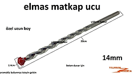 ELMAS MATKAP UCU 14MM BETON DUVAR DELME ÖZEL UZUN BOY 20CM