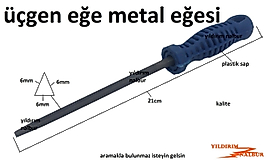 METAL EĞE ÜÇGEN KÜÇÜK BOY 21CM HOBİ EĞE METAL TÖRPÜSÜ EĞE EGE PLASTİK SAPLI