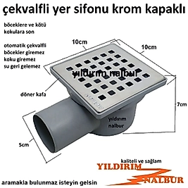 YER SİFONU 10X10X50 KROM KAPAK ÇEKVALFLİ BANYO BALKON GİDERİ YERSİFON