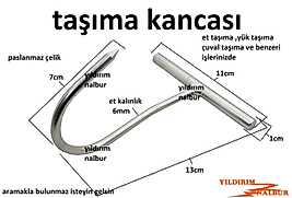 TAŞIMA KANCASI TUTAMAKLI ET KANCASI ÇUVAL SAMAN OT TAŞIMA APARATI PASLANMAZ