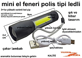 EL FENERİ POLİS TİPİ MİNİ ÇAKARLI LEDLİ ÇİFT IŞIK PİLLİ ASKILI GECE KAMP FENERİ