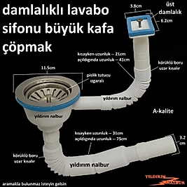 ÇÖPMAK KÖRÜKLÜ SİFON ÜSTTEN DAMLALIKLI LAVABO SİFONU LAVABO BORUSU BÜYÜK