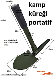 KAMP KÜREK PORTATİF KAZMA KATLANIR KAMP KÜREĞİ PUSULALI KALİTE ÇANTALI