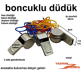 DEPREM DÜDÜĞÜ METAL 3 ADET HAKEM İKAZ DÜDÜK BONCUKLU İPLİ DÜDÜK