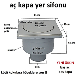 YERSİFONU AÇ KAPA ALTTAN YER SİFONU GİDERİ KROM PASLANMAZ 50