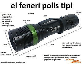 EL FENERİ POLİS TİPİ ŞARJLI UZUN MENZİL PİLLİ LED POLİS LAMBASI KALİTE