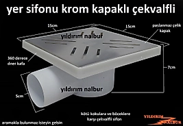 YERSİFONU 15X15X50 KROM KAPAK ÇEKVALFLİ BANYO BALKON GİDERİ YER SİFONU