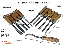 AHŞAP OYMA SETİ 12 PARÇA İSKARPİLE TAKIMI HOBİ SET AĞAÇ YONTMA SET