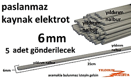 PASLANMAZ KROM KAYNAK ELEKTROT KALIN 6MM KALİTE 5 ADET KAYNAK ÇUBUĞU PASLANMAZ KAYNAK ELEKTROT PARLA