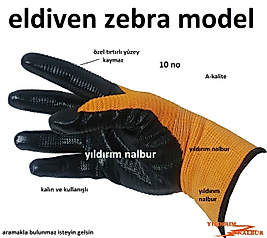 ELDİVEN ZEBRA TİPİ İŞ ELDİVENİ BAHÇE ELDİVENİ TURUNCU TIRTIRLI SAĞLAM