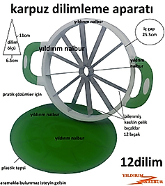 12 DİLİM KARPUZ DİLİMLEME APARATI TEPSİLİ BÜYÜK BOY PASLANMAZ KARPUZ KESME EL ALETİ