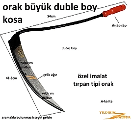 BÜYÜK BOY DUBLE ORAK  KOSA SAPLI ÇİM BİÇME BUDAMA ORAK TIRPAN TİPİ