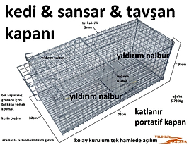 KEDİ KAPANI BÜYÜK TELLİ MODEL PORTATİF KATLANIR FARE KAPAN SANSAR TAVŞAN KAPANI BÜYÜK BOY