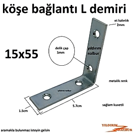 MASA GÖNYESİ 15x55 L KÖŞEBENT MOBİLYA BAĞLANTI KALİTELİ METAL RENKLİ