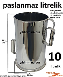 LİTRELİK PASLANMAZ 10 LİTRE KİMYASAL ÖLÇEK KABI METAL KROM DUBLE BOY