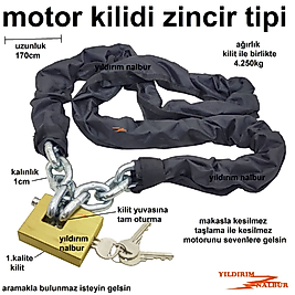 MOTOR KİLİDİ ZİNCİR TİPİ 170CM 1.KALİTE KESİLMEZ KİLİT ÇANTALI BİSİKLET EMNİYET KİLİDİ