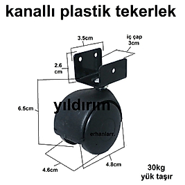 SEHPA TEKERLEK MASA TEKER KANALLI KÜÇÜK BOY PLASTİK SİYAH TEKERLEK