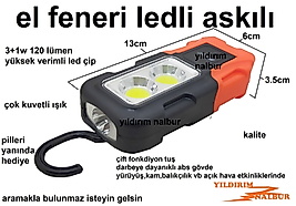 EL FENERİ LEDLİ ÇİFT IŞIK PİLLİ ASKILI GECE KAMP FENERİ