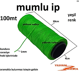 MUMLU İP 100MT YEŞİL RENK AYAKKABI ÇANTA İPİ HOBİ