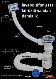DAMLALIKLI TASLI KÖRÜKLÜ SİFON YANDAN EVYE SİFON LAVABO BORUSU TAŞMALI
