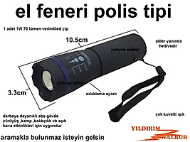 EL FENERİ PİLLİ POLİS TİPİ SİYAH AYARLI GECE FENERİ