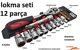 LOKMA SETİ 12 PARÇA 1/2 KALİTELİ EKONOMİK SET 8-22 LOKMA TAKIMI ANAHTAR SETİ