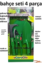 BAHÇE HOBİ SETİ 4 PARÇA ALMAN MALI 1.KALİTE BAĞ MAKASI KÜREK ÇEKME ELDİVEN