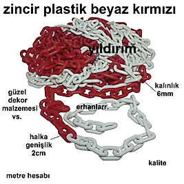 PLASTİK ZİNCİR KIRMIZI BEYAZ DEKOR ZİNCİRİ HALKA ZİNCİR