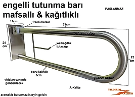 EKONOMİK ENGELLİ TUTUNMA 74 CM BARI MAFSALLI WC KAĞITLIKLI BANYO TUTAMAK YAŞLI UYGUN FİYAT