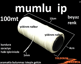 MUMLU İP BEYAZ RENK 100MT KALİTELİ HOBİ TİPİ