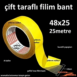 ÇİFT TARAFLI BANT GENİŞ BANT 48X25 FİLM BANT BÜYÜK GENİŞ ŞEFFAF ÇİFTLİ BANT