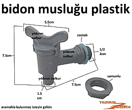 BİDON MUSLUĞU KELEBEK MODEL KOVA ÇEŞMESİ PLASTİK SOMUNLU CONTALI