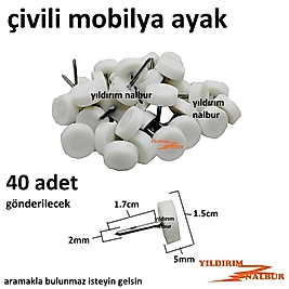 40 ADET 15MM ÇİVİLİ MOBİLYA AYAK PLASTİK BEYAZ KOLTUK SANDALYE ALTI